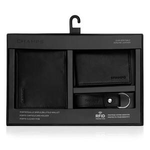 Champs Genuine Leather 3 Piece Gift Set - Black