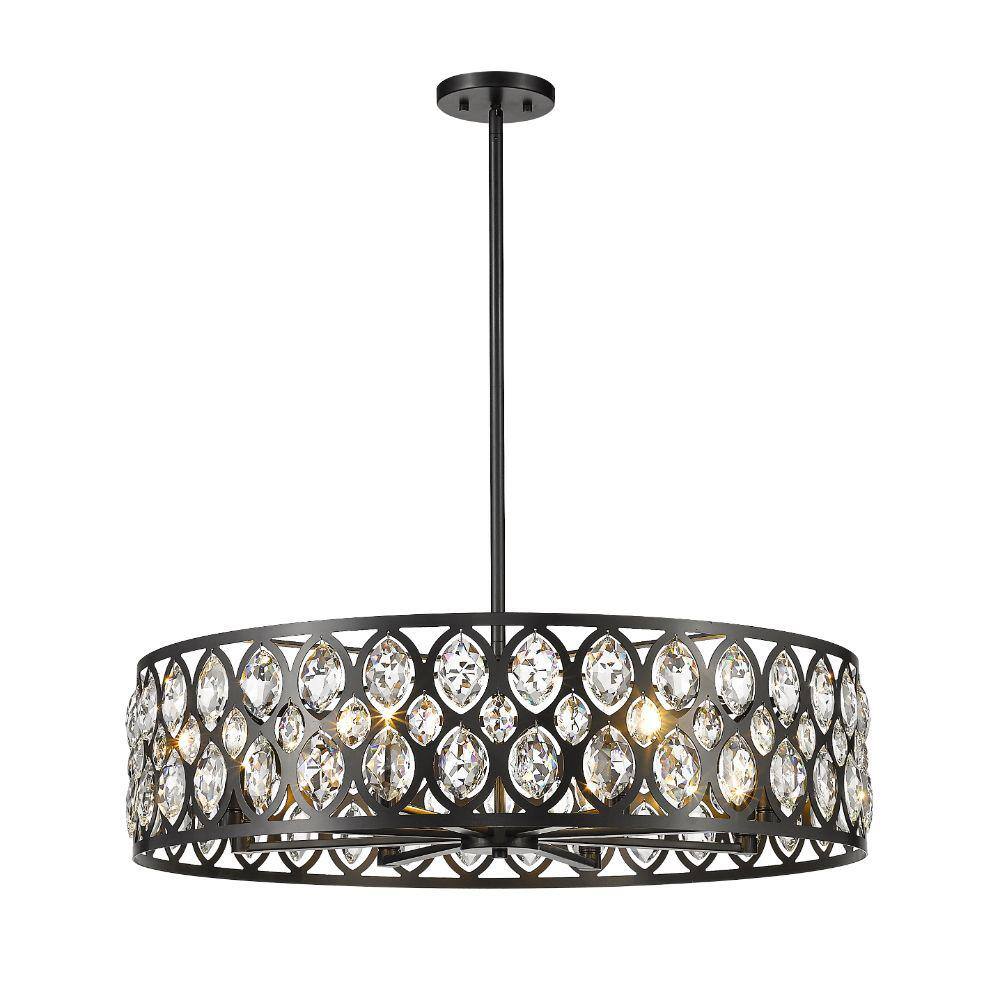 Elegant Matte Black Crystal Pendant 8-Light Chandelier