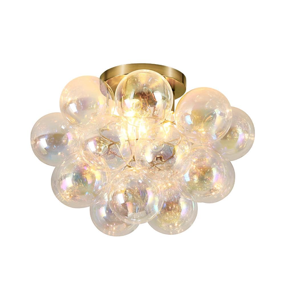 Contemporary 4-Light Gold Flush Mount Ceiling Light with Iridescent Glass Globes for Bedroom or Hallway price history on PriceWatchPro
