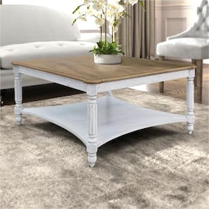 Marcello 33.1 in. Spray Paint White and Oak Square Solid Wood Top Coffee Table