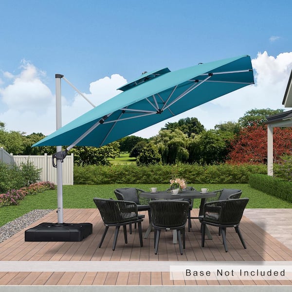 PURPLE LEAF 11 ft. Square Double-top Aluminum Umbrella Cantilever Polyester Patio Umbrella in Turquoise Blue