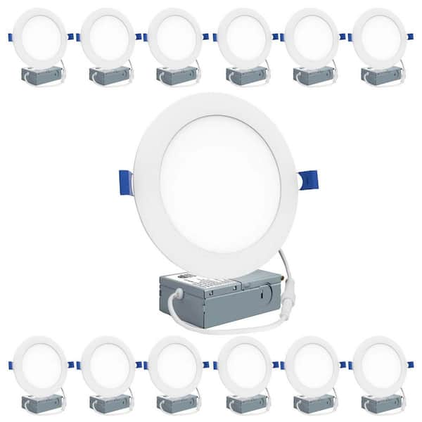 KOAOEIRS 6 in. Adjustable CCT Canless Indoor Integrated LED Ultra Thin Recessed Ceiling Light with Junction Box, 1050LM (12-Pack)