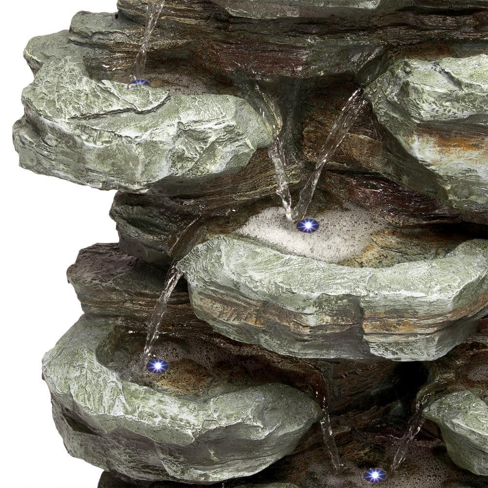 Gray Stone 39" Solar Powered Tiered Rock Fountain with LED Lights