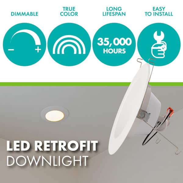 Simply Conserve 5/6 in. Integrated LED Recessed Light Trim 12W Downlight Retrofit 2700K 990 Lumens (4-Pack)