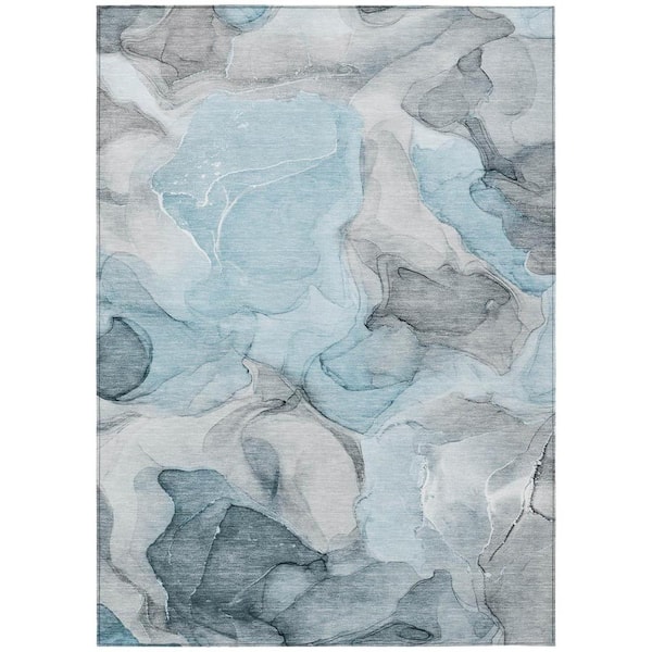 Teal 8 ft. x 10 ft. Abstract Indoor / Outdoor Area Rug
