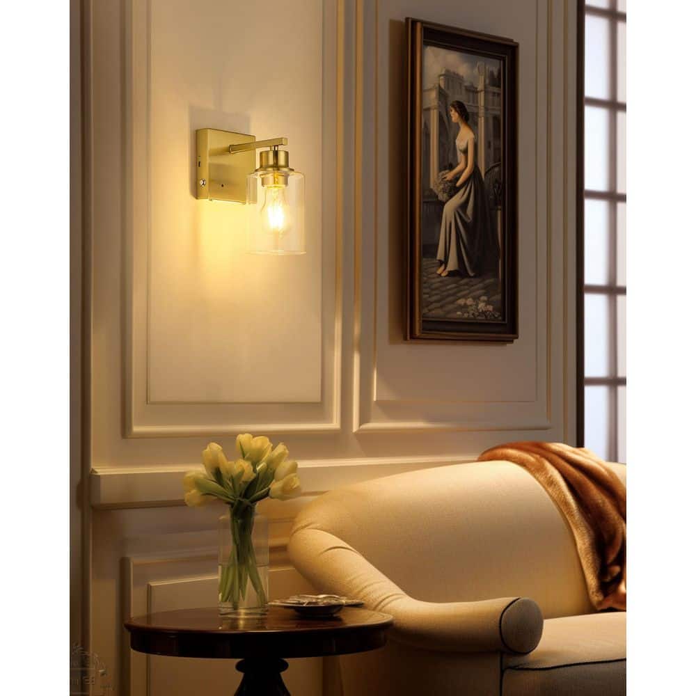 4 in. Gold Dimmable Rechargeable Battery-Operated Wall Sconce with Clear Glass Shade Vanity Light with Remote (Set of 2) price history on PriceWatchPro