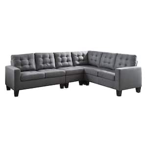 Earsom 84 in. W Square Arm 2-Piece Linen L Shaped Modern Sectional Sofa in Gray with No additional features