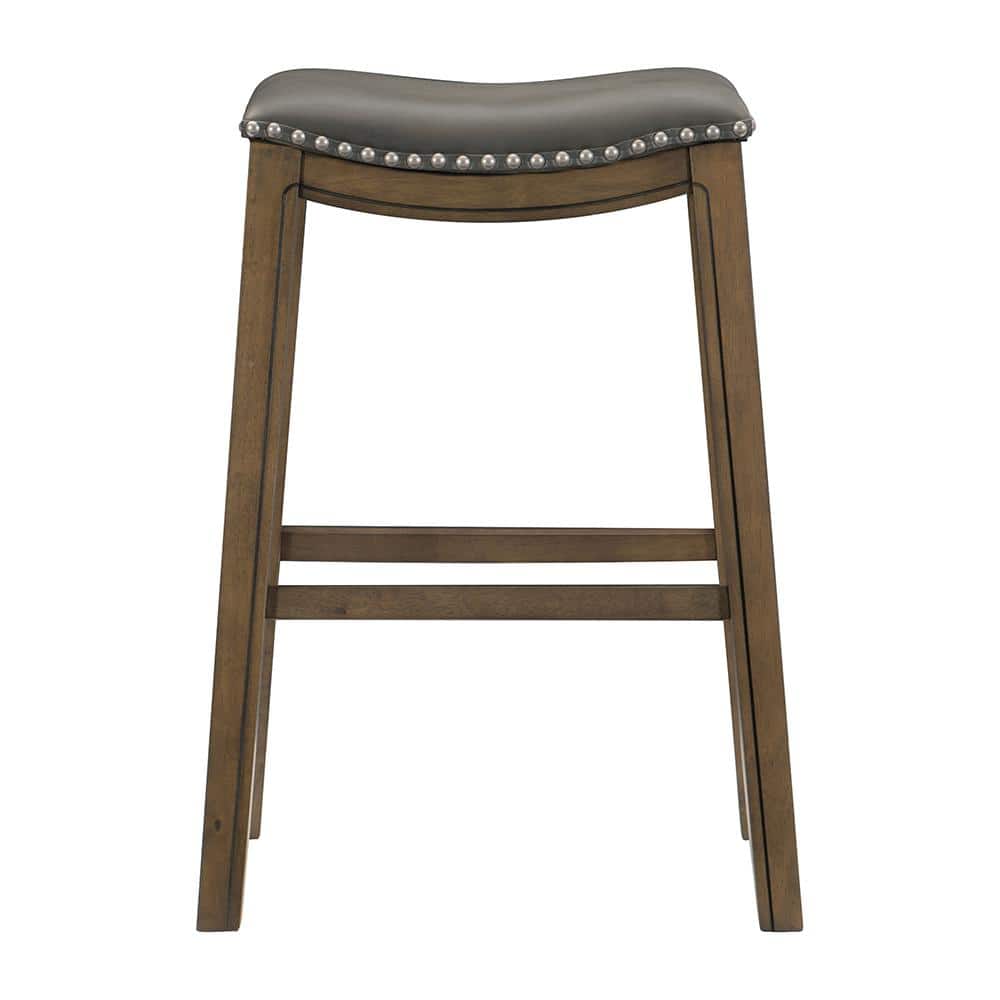 Contemporary Gray Wood Saddle Style Pub Stool, 31" Height