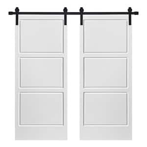 Modern 3 Panel Designed 60 in. x 84 in. MDF Panel White Painted Double Sliding Barn Door with Hardware Kit