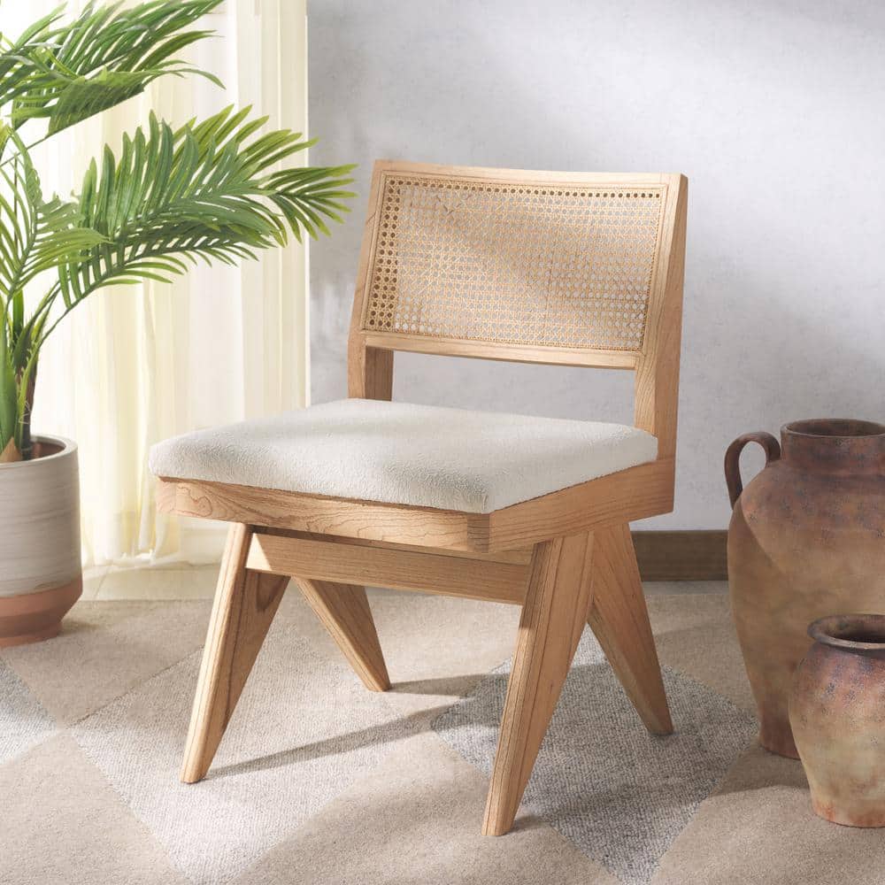 Beige and Natural High Back Rattan Cane Dining Side Chair