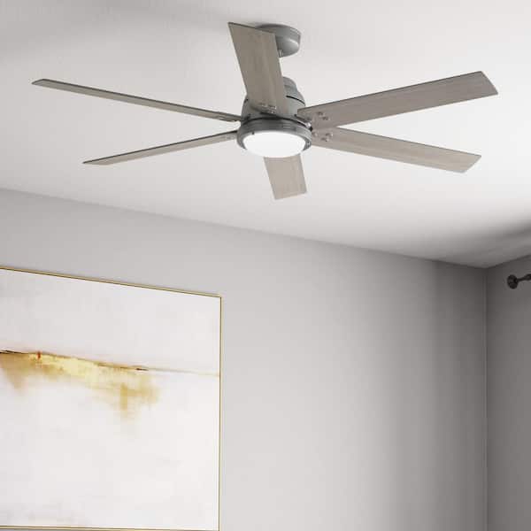 Hunter 60 in. Gravity Wi-Fi ENERGY STAR Matte Silver Smart Ceiling Fan with LED Light Kit and Handheld Remote
