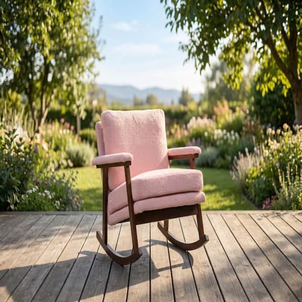 A Anleolife Light Pink Patio Rocking Chair with Wood Frame