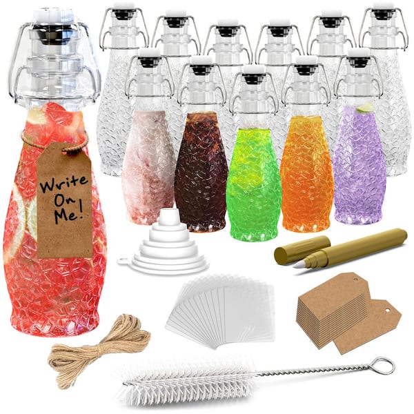 Nevlers 8.5 oz. Textured Teardrop Swing Top Glass Bottles with Funnel, Bottle Brush, Tags, Shrink Wrap and Marker (Set of 12)