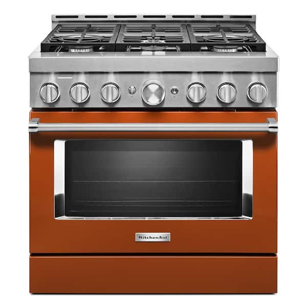 KitchenAid 36 in. 5.1 cu. ft. Smart Commercial-Style Gas Range with Self-Cleaning and True Convection in Scorched Orange