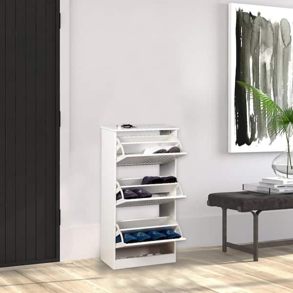 White Wooden Shoe Storage Cabinet, White Shoes Cabinet With Doors