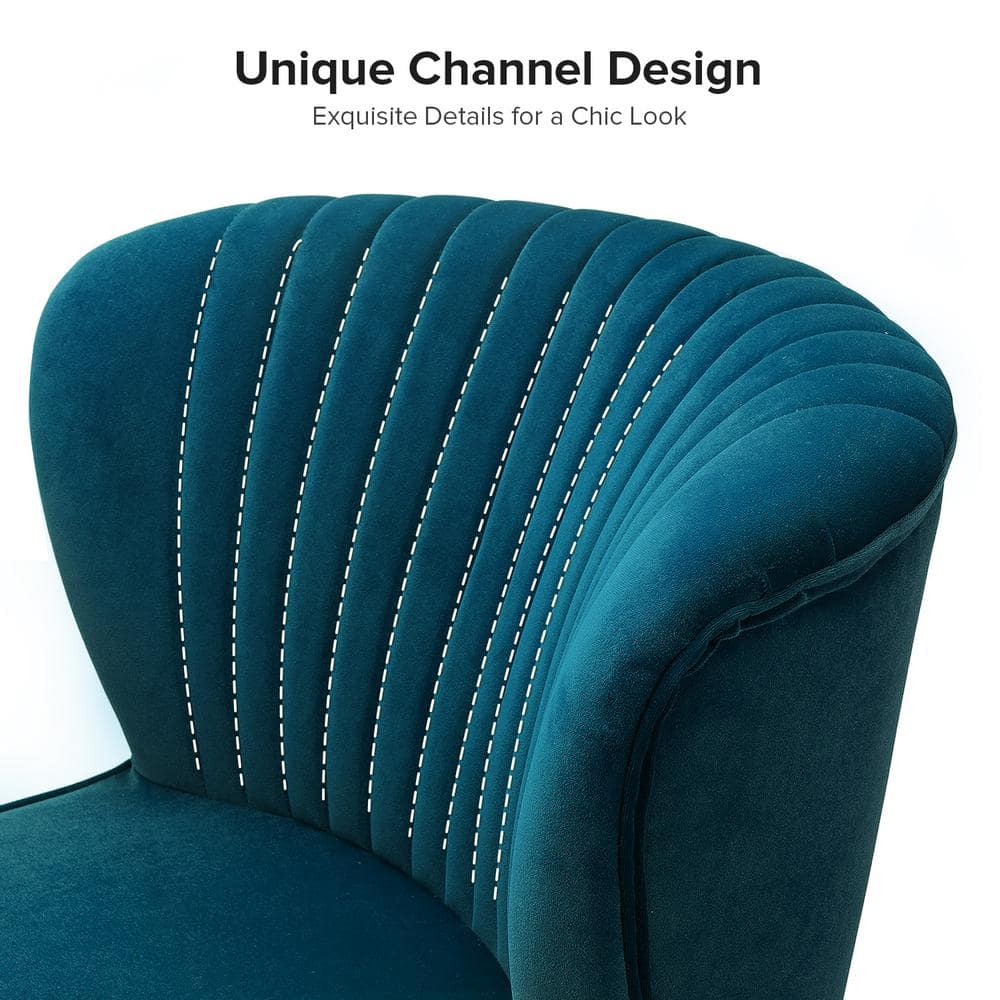 Teal Velvet Wingback Accent Chair with Gold Metal Legs