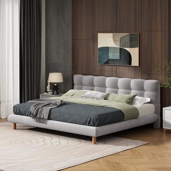 CHRISTOPHER KNIGHT HOME Willowridge Queen Size Modern Chenille Upholstered Wood Frame Platform Bed with Headboard, Grey