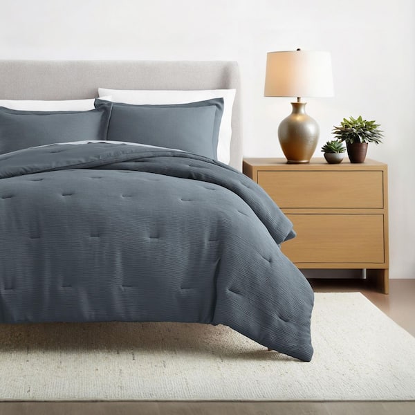 All-Season Down Alternative Slate Blue Cloud Gauze Textured King Comforter Set