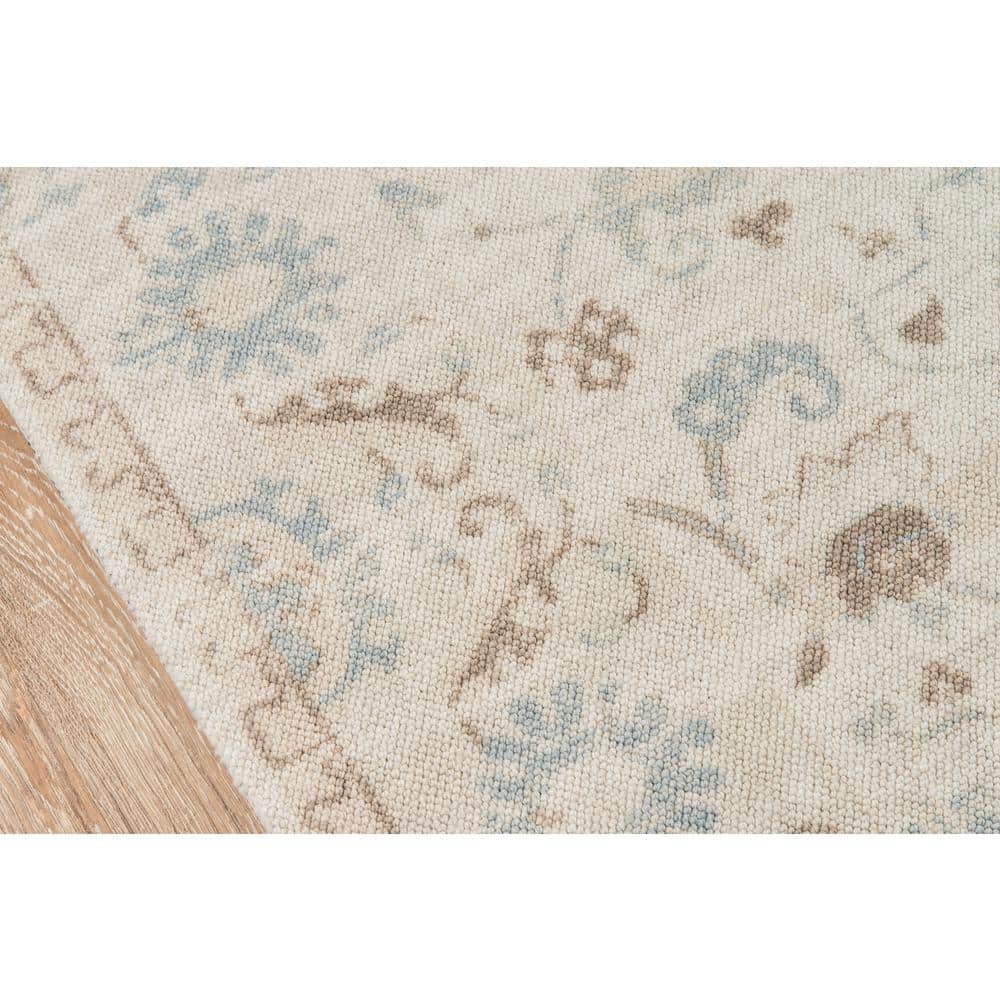 Beige and Blue Medallion Wool and Nylon Runner Rug