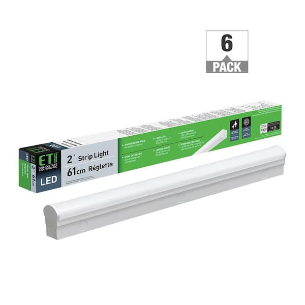 ETI LIGHTING 6-Pack 2 ft. 17-Watt Integrated LED White Strip Light Fixture Bright White 4000K 1800 Lumens 120-277V Direct Wire