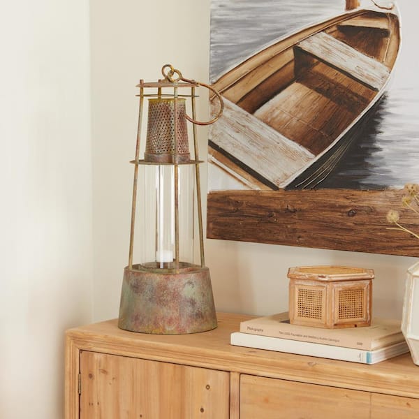 Litton Lane Brown Iron Rustic Lantern Candle Holder