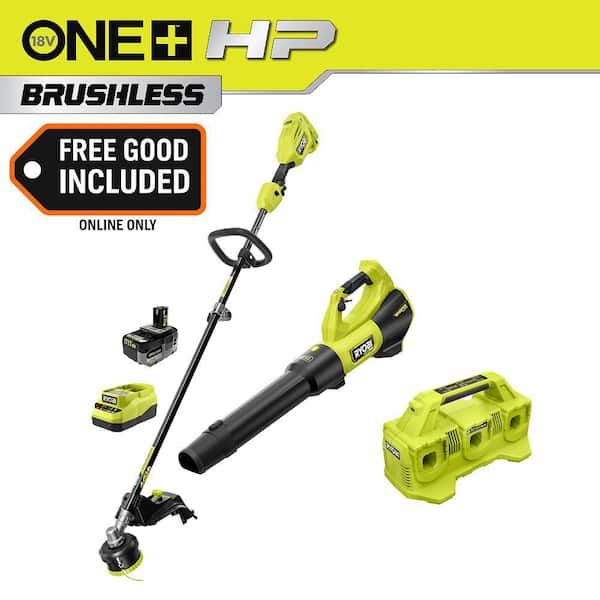 ONE+ HP 18V Brushless Cordless 15 in. Trimmer and Blower Combo Kit with 4.0 Ah Battery, 6-Port Fast Charger & Charger