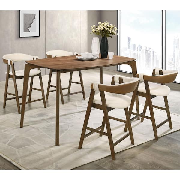 Pearlcrest 5-Piece Walnut Wood Top Dining Room Set with 35 in. Tabletop and Curved Panel Back Chairs (Seats 4)
