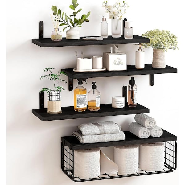 Cubilan 15.7 in. W x 5.9 in. D x 0.6 in. H Black Decorative Wall Shelf, 4+1 Tier Floating Shelves