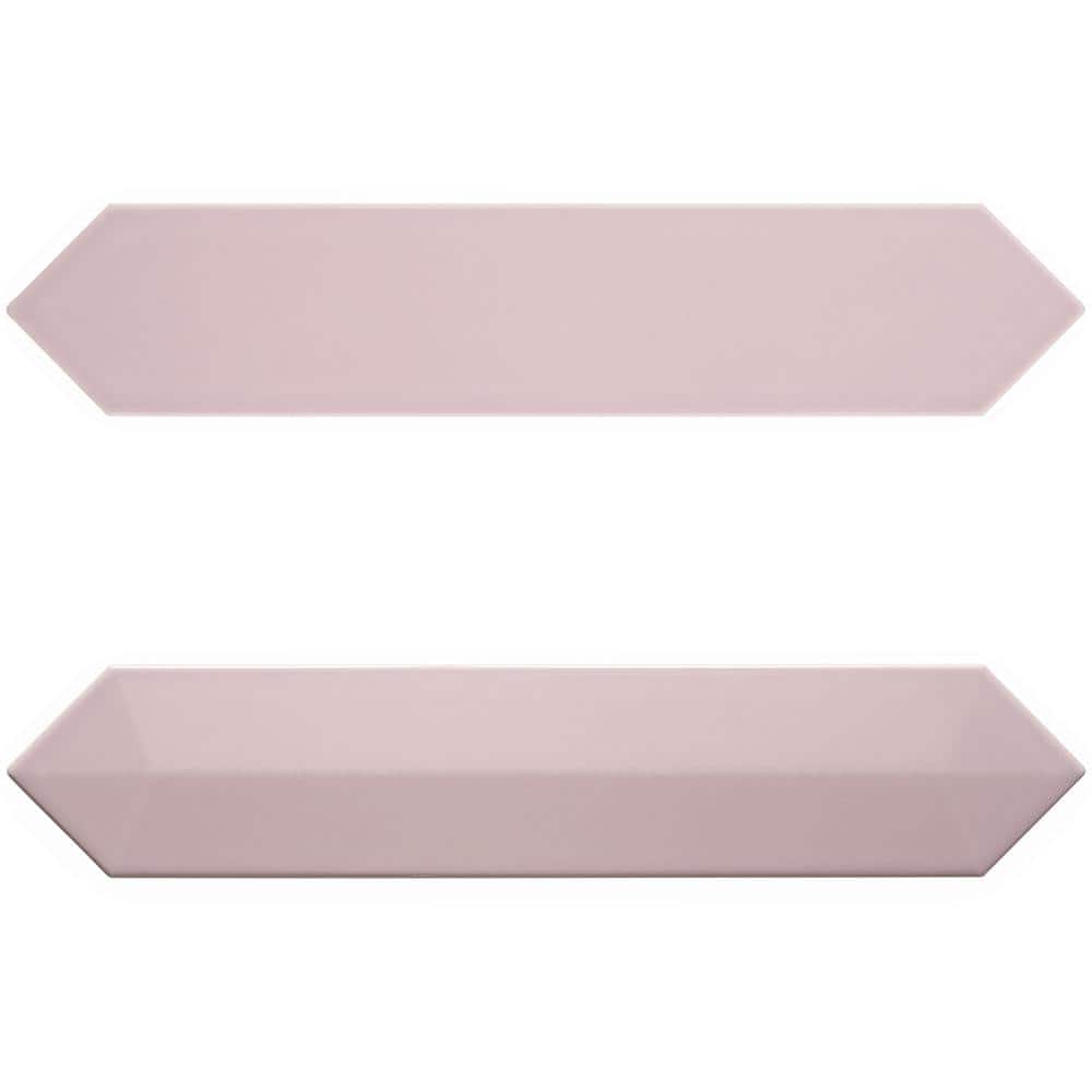 Pink Elongated Hexagonal Ceramic Wall Tile, 3x13 inches