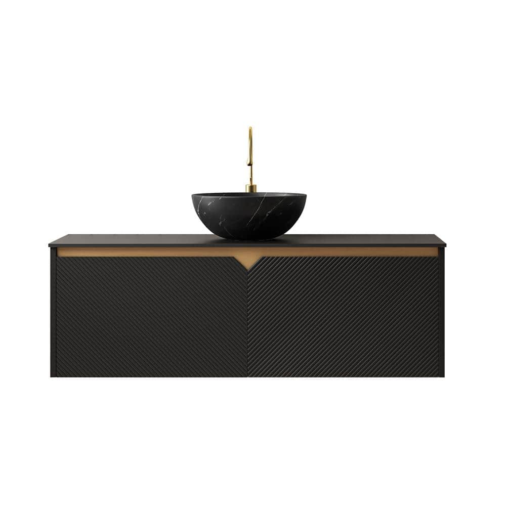 48 in. Wall Mount Floating Bathroom Vanity Sink Plywood Cabinet Double Doors Black Ceramic Vessel Sink Sintered Top price history on PriceWatchPro