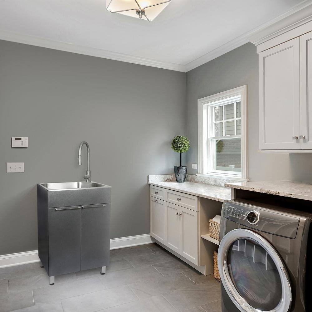 Compact Stainless Steel Drop-In Laundry Sink with Faucet and Cabinet