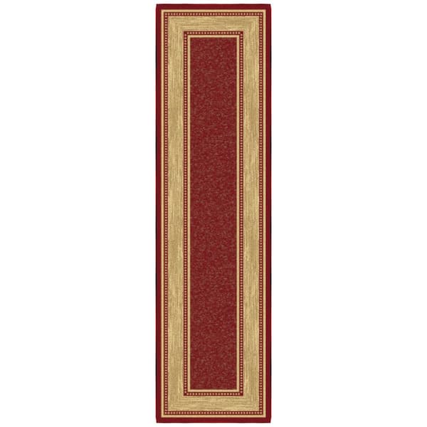 House Collection Non-Slip Rubberback Border Design 2x7 Indoor Runner Rug, 1 ft. 10 in. x 7 ft., Red/Beige