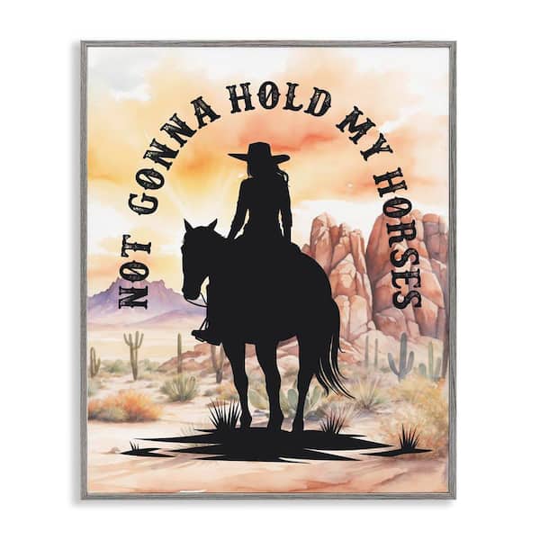 Stupell Industries Not Gonna Hold My Horses by Lettered and Lined Gray Framed People Giclee Art Print 20 in. x 16 in.