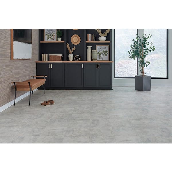 Taupe Gray Tile 10 MIL x 12 ft. Wide x Cut to Length Waterproof Vinyl Sheet Flooring