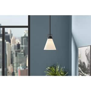 Clermont 1-Light Midnight Black Shaded Pendant Light with Milk White Glass Shade