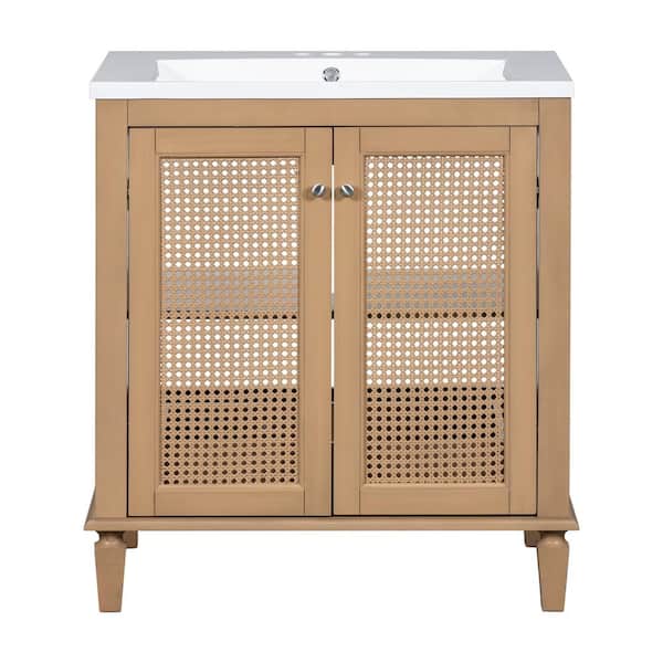 JimsMaison 30 in. W x 18 in. D x 34 in. H Single Sink Freestanding Bath Vanity in Wood with White Resin Top