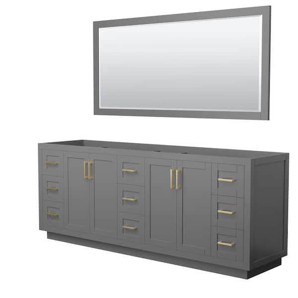 Wyndham Collection Miranda 83.25 in. W x 21.75 in. D x 33 in. H Double Sink Bath Vanity Cabinet without Top in Dark Gray with 70 in. Mirror