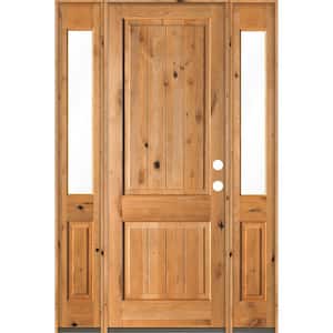 64 in. x 96 in. Rustic Knotty Alder Square Clear Stain Wood V-Groove Left Hand Single Prehung Front Door/Half Sidelites