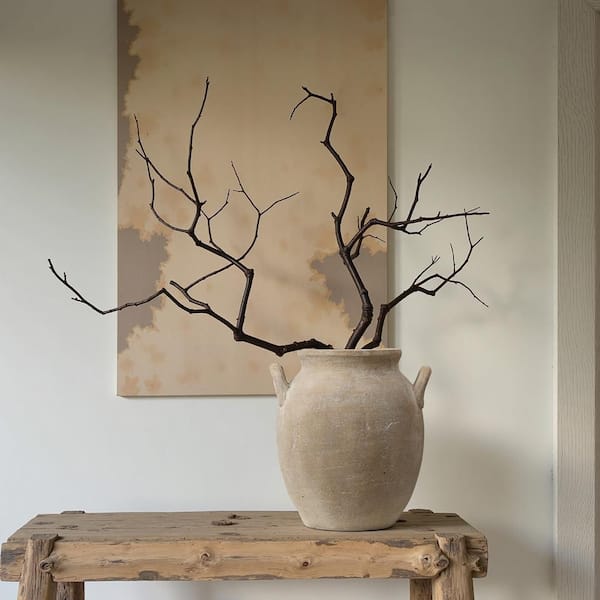 LuxenHome 12.6 in. Tall Rustic Antiqued Brown Terracotta Round