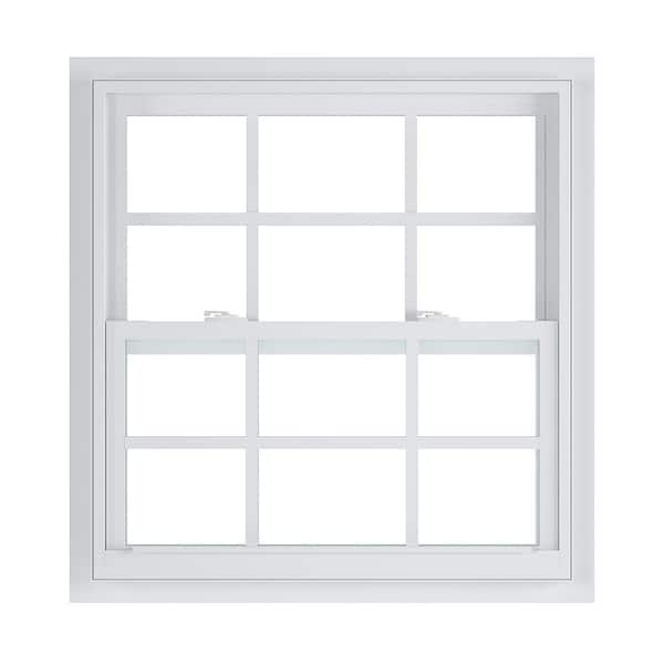American Craftsman 31.375 in. x 35.25 in. 50 Series Low-E Argon SC Glass Single Hung White Vinyl Fin Window with Grids, Screen Incl
