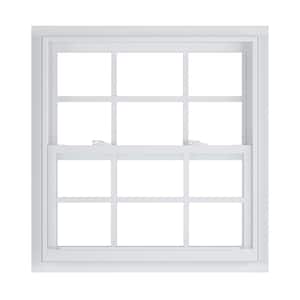 31.375 in. x 35.25 in. 50 Series Low-E Argon Glass Single Hung White Vinyl Fin Window with Grids, Screen Incl