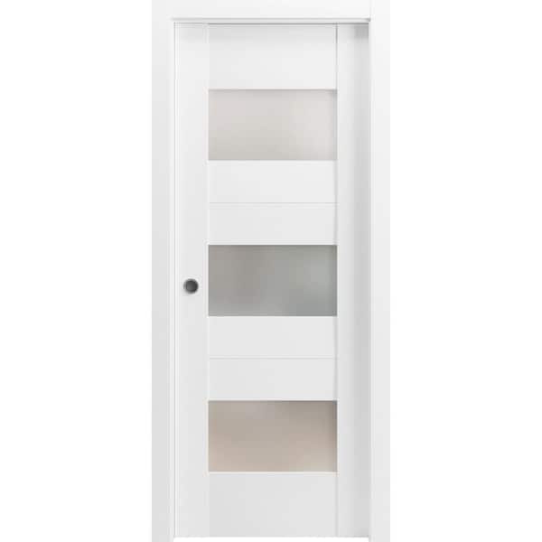 VDOMDOORS 28 in. x 84 in. 1 Panel White Finished Solid MDF Sliding Door with Hardware
