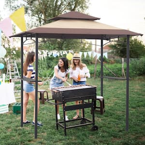 Bei Outdoor Grill Gazebo 8 ft. x 5 ft. Shelter Tent, Double Tier Steel Frame with Hook, Khaki/Brown