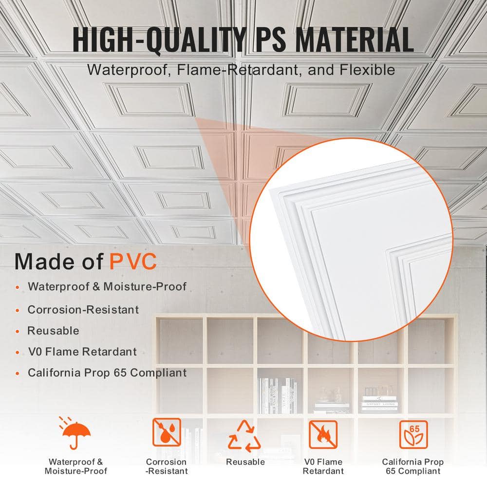 White 24x24 PVC 3D Textured Ceiling Tiles, 12-Pack