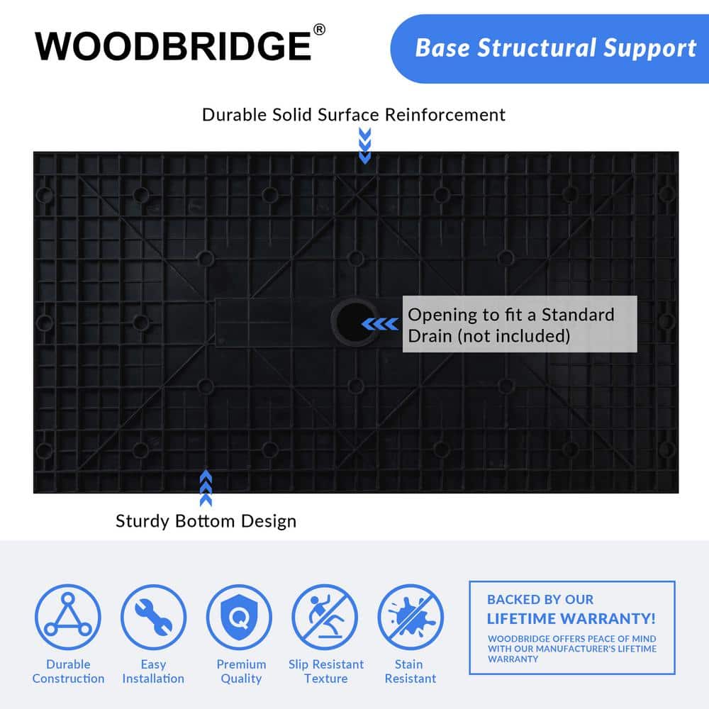 Black Solid Surface Low-Profile Rectangular Shower Base