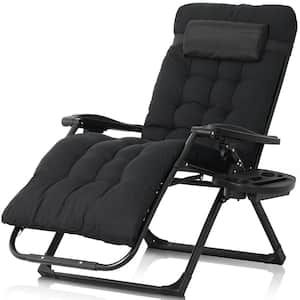 Black Zero Gravity Lounge Chair with Thick Padded Cushion, Premium Folding Reclining Chair with Side Tray and Cup Holder