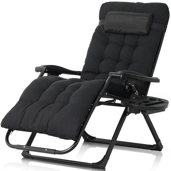 CAPHAUS Black Zero Gravity Lounge Chair with Thick Padded Cushion, Premium Folding Reclining Chair with Side Tray and Cup Holder