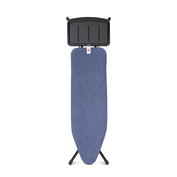 Brabantia Ironing Board B 49 x 15 In with Solid Steam Unit Holder, Denim Blue Cover and Black Frame