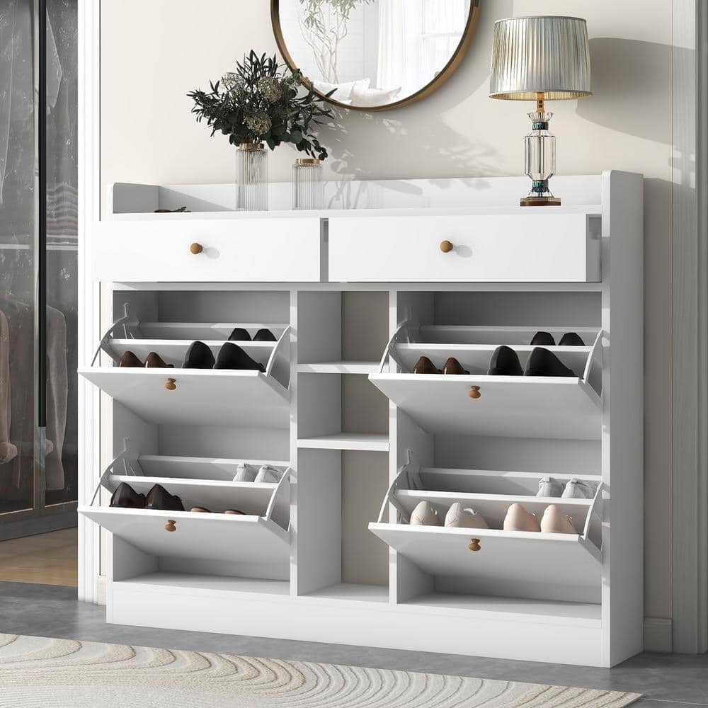 50.7 in. W x 9.4 in. D x 42.5 in. H White Wood Linen Cabinet with Flip Draw