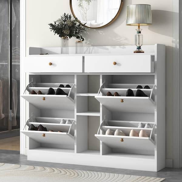 Unbranded 50.7 in. W x 9.4 in. D x 42.5 in. H White Wood Linen Cabinet with Flip Drawers and Adjustable Shelf